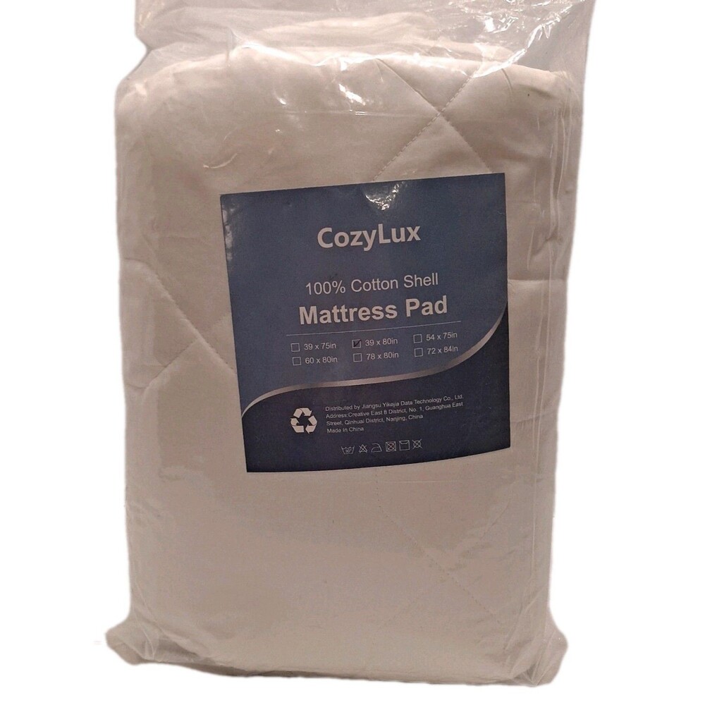 CozyLux 100% Cotton Shell Mattress Pad Twin XL 39" x 80" White